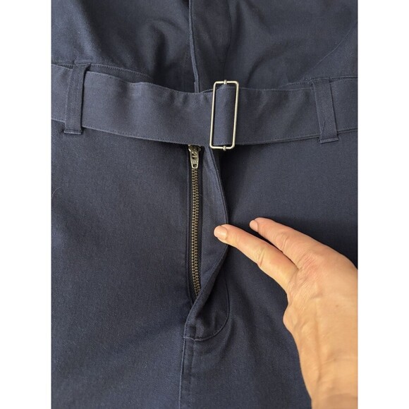 UNIVERSAL STANDARD Navy Belted Stretch Cotton Twill Jumpsuit Women XS/10-12 - Picture 9 of 16